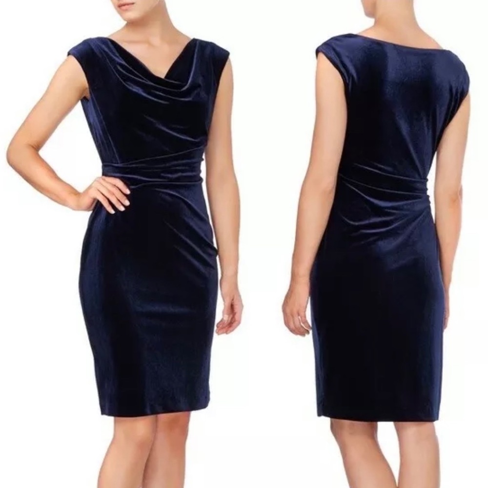 Vince Camuto Navy Velvet Cowl Women's Dress